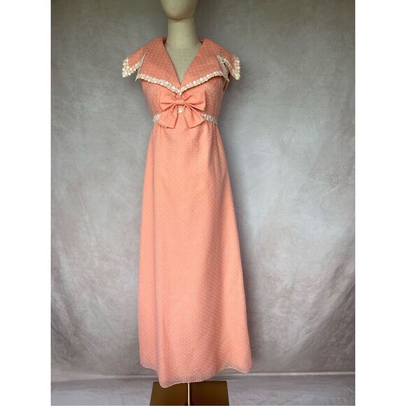 Vintage Mod 1960s Maxi Dress Dagger Collar - Picture 1 of 6